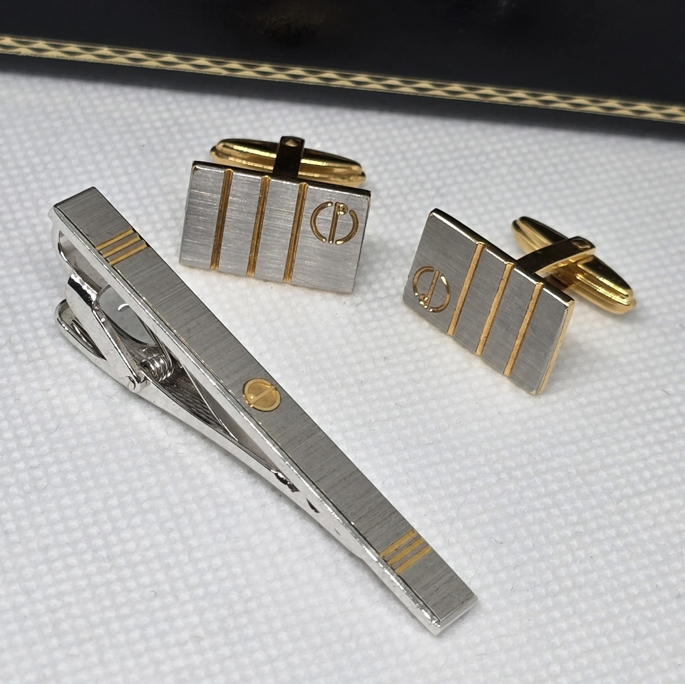 Dunhill Gold and Silver Tie Pin Cufflinks Set